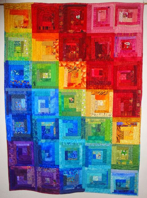 Rainbow Log Cabin Quilt, Pride Quilt Pattern, Rainbow Quilt Patterns, Pride Quilt, Quilt Journal, Rainbow Quilts, Colchas Quilting, Watercolor Quilt, Log Cabin Quilt Pattern