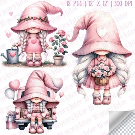 Gnome Female, Watercolor Gnome, Female Gnome, Girl Gnome, Planner Layouts, Valentines Day Clipart, Unique Gift Wrapping, Personalized Notepad, Design Textile