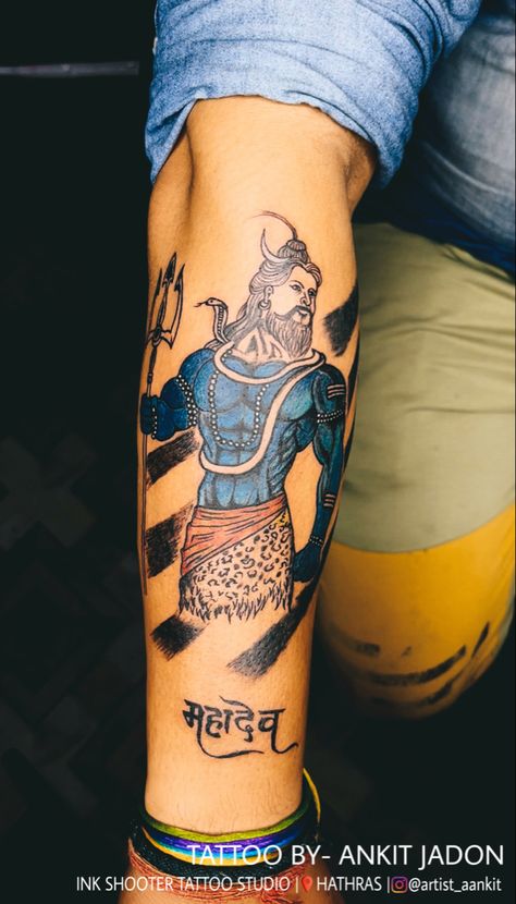 Mahadev colour tattoo Mahakaal Tattoo, Shooter Tattoo, Tattoo Mahadev, Mahadev Tattoo, Tattoo Colour, Colour Tattoo, Shiva Tattoo, Tattoo Hand, Up Tattoo