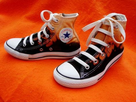 Bleached Converse, Converse High Top, Fire Orange, All Star Sneakers, Black High Top Converse, Black Converse, Star Sneakers, Shoe Art, Converse Sneakers