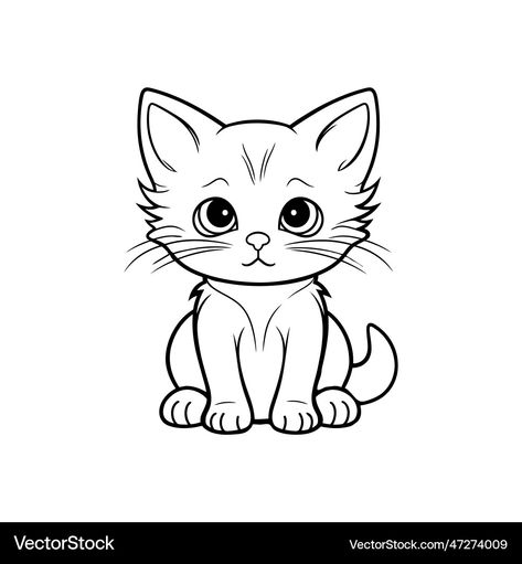 Kitten Silhouette, Linear Illustration, Cat Outline, Coloring Book Download, Color Vector, Vector Hand, Cute Pins, Kittens Cutest, English Language