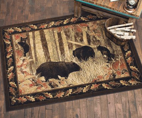 Scenic Black Bear Rug Collection Sport Decor, Forest Habitat, Black Forest Decor, Bear Rug, Rectangle Rug, Bear Decor, Rustic Rugs, Pile Rug, Cool Rugs