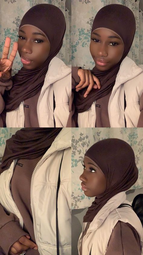 Black Muslim Women, Black Hijabi Girl, Muslim Girl Outfits, Headwrap Tutorial, Black Hijab, Hijabi Fits, Hijabi Outfit, Hijab Style Tutorial, Hijabi Aesthetic