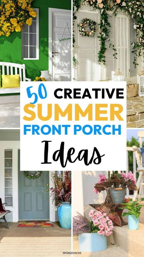 50 Genius Summer Front Porch Decor People Will Love - Sponge Hacks Front Porch Curtains, Sponge Hacks, Front Porch Decorating Ideas Summer, Boho Front Porch, Small Porch Decor, Summer Front Porch Ideas, Small Bathroom Decor Ideas, Step Ideas, Small Porch Decorating