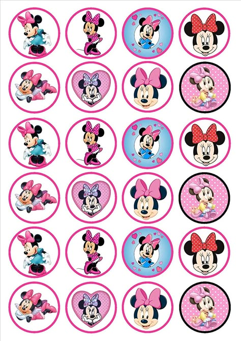 Minnie Mouse Cupcake Toppers, Minnie Mouse Cupcake, Minnie Mouse Stickers, Minnie Mouse Cake Topper, Tattoo Wallpaper, Vanilla Wafer, Minnie Mouse Cupcakes, Edible Cupcake Toppers, Pink Birthday Party