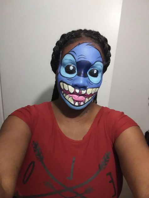 Stitch Disney Makeup Look, Stitch Costume Makeup, Stitch Makeup Ideas, Stitch Face Paint Easy, Stitch Makeup Halloween, Stitch Inspired Makeup, Stitch Halloween Makeup, Stitch Makeup Look, Stitch Make Up