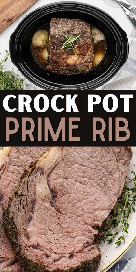 Make Slow Cooker Prime Rib for an easy way to prepare your favorite cut of steak. It is simple to make and loaded with tons of flavor and so delicious. Crock pot prime rib is the perfect meal to prepare when you want to make a nice Christmas dinner or for any occasion. Making it in the slow cooker allows you to toss everything in and let the crock pot do all the work. #eatingonadime #crockpotprimerib #primeribrecipe Crock Pot Prime Rib, Slow Cooker Prime Rib, Bone In Rib Roast, Prime Rib Recipe Easy, Leftover Prime Rib, Beef Rib Roast, Cauliflower Chowder, Perfect Prime Rib, Crockpot Ribs