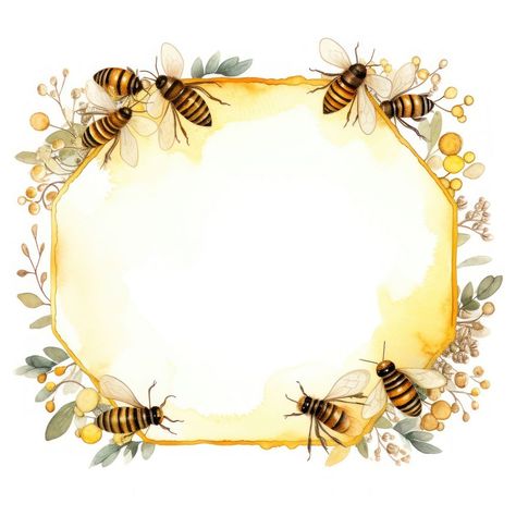 Bee honey comb border animal insect white background. | premium image by rawpixel.com / Ake Honey Bee Background, Hive Decor, Honey Watercolor, Honey Bee Illustration, Honey Background, Bee Frame, Honey Labels, Autumn Backgrounds, Bee And Flower