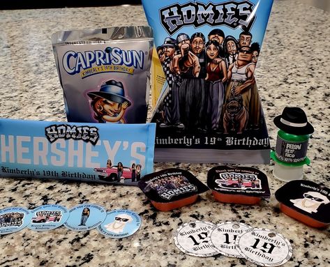 Personalized Homies Theme Party Local Orders DM Check out in Etsy Shop Link in Bio #homiesthemeparty #personalizedpartyfavors #partyfavors #homies #cholo #chola #oldschool Homies Cake Ideas, Homies Theme Party, Cholo Party Theme Ideas, Cholo Party Decorations, Chola Party, Chicano Letters, 2000s Theme Party, Golden Birthday Gifts, Custom Chip Bags