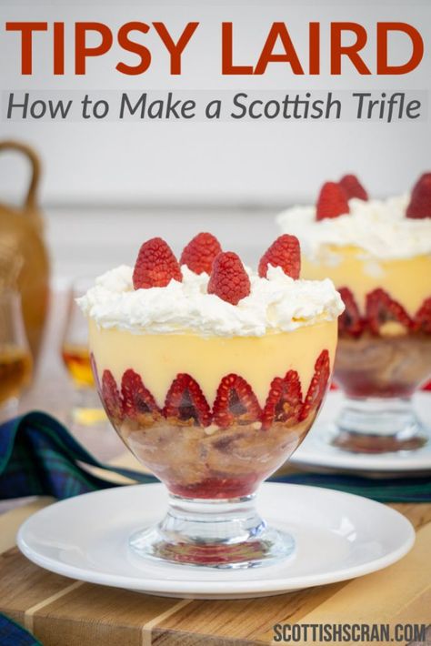 English Christmas Trifle, Forfar Bridie Recipe 12 Tomatoes, British Thanksgiving Recipes, Tipsy Laird, Scottish Trifle, Scottish Cakes, Scottish Scran, Christmas Trifle Recipes, Scottish Desserts