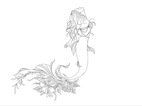 Mermaid And Flower Tattoo, Mermaid Flower Tattoo, Flower Drawing Tattoo, Mermaid Tail Tattoo, Tail Tattoo, Mermaid Drawing, Dragon Tattoo Ideas, Tattoos Inspo, Magic Runes