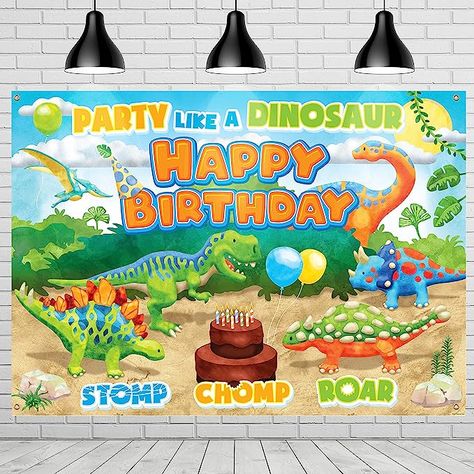 Treasures Gifted Dinosaur Backdrop 4.25ft Tall x 6ft Wide - Dinosaur Decorations for Birthday Party - Dinosaur Birthday Banner - Dinosaur Birthday Backdrop, Dinosaur Backdrop, Jungle Theme Birthday Party, Jungle Thema, Boys Birthday Party Decorations, Dinosaur Party Decorations, Dinosaur Party Supplies, Dinosaur Birthday Party Decorations, Dinosaur Balloons