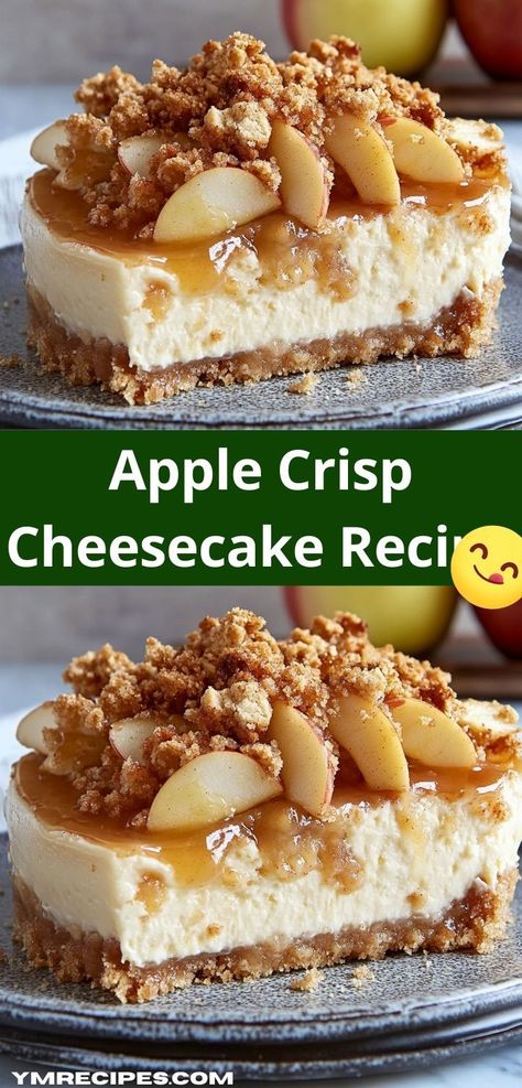 Need a sweet treat that's simple to make? This Apple Crisp Cheesecake is a delicious fusion of flavors, offering a buttery crust and a crunchy topping. It's an ideal dessert for family gatherings or cozy nights in. Apple Pie Cheesecake Recipe, Thanksgiving Cheesecake, Deserts Recipes, Apple Pie Cheesecake, Apple Crisp Cheesecake, Crisp Topping, Cinnamon Cheesecake, Baking For Beginners, Apple Cheesecake