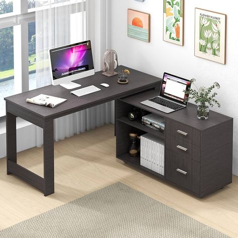 Amazon.com: MU White L Shaped Desk with Drawers, Corner Desk with 3 Drawers and 2 Shelve, Executive Office Desk with Storage File Cabinet for Home Office Workstation, Bedroom, 55 inch : Home & Kitchen L Shaped Desk With Drawers, Large L Shaped Desk, White L Shaped Desk, Office Desk With Storage, Corner Desk Office, Desk Dimensions, Executive Office Desk, Desk With Storage, Shaped Desk