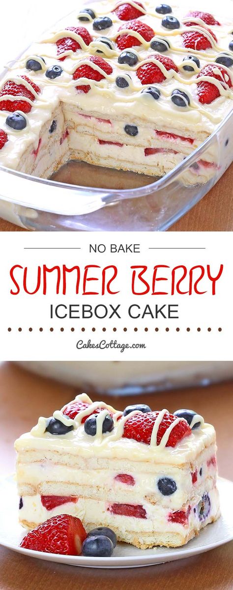 Summer Berry Icebox Cake, Berry Icebox Cake, Easy Summer Dessert Recipes, Sommer Mad, Resep Salad, Cooking Bacon, Brownie Desserts, Easy Summer Desserts, Summer Dessert Recipes