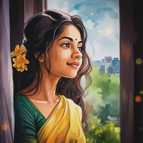 அவனிடமே அவனிடமே எனது கனவை அனுப்பு✨🦋 #illustration #art #drawing #artist #digitalart #artwork #sketch #illustrator #design #draw #artistsoninstagram #painting #instaart #sketchbook #graphicdesign #artoftheday #digitalillustration #fanart #procreate #illustrationartists #creative #digitaldrawing #arte #inktober #ink #love #watercolor #doodle #anime #portrait Artist Profile Pic, Indian Woman Watercolor, Girly Illustration, Doodle Anime, Cartoon Dp, Che Guevara Art, Couple Illustration Wedding, Watercolor Doodle, Childhood Memories Art