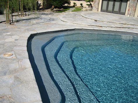 French Grey | by Pebble Technology, Inc. Pebble Tech Pool, Pebble Tec Pool, Swimming Pool Renovation, Pool Makeover, Patio Stone, Pool Plaster, Arizona Backyard, Pool Stuff, Pool Finishes