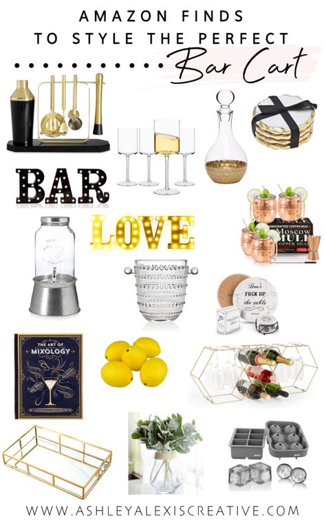 Having a well-stocked bar cart with all the essentials will not only make things easier, but it will impress your guests—even after the party is over! Here are my tips for a bar cart that’s totally trendy and totally you! New Year Bar Cart, Stocked Bar Cart, Bar Cart Gift Ideas, Bar Cart Inspiration Modern, How To Stock A Bar Cart, Amazon Bar Cart, Bar Cart Must Haves, Bar Essentials Home, Styling A Bar Cart