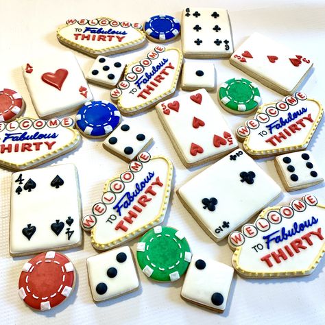 Vegas Themed Cookies, 30th Vegas Birthday, 30th Birthday Casino Theme, Vegas 30th Birthday Theme, Vegas Birthday Party Theme, Las Vegas Themed Birthday Party, Las Vegas Cookies, Las Vegas Birthday Theme, Vegas Birthday Theme