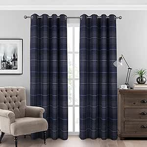 always4u 100% Blackout Woolen Look Plaid Curtains Modern Window Panels Navy Blue Checkered Tartan Curtains for Living Room Bedroom 2 Panels Navy Blue 45 * 95 Inches Tartan Curtains, Plaid Curtains, Modern Window, Curtains For Living Room, Blue Checkered, Window Panels, Tartan, Living Room Bedroom, Room Bedroom