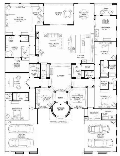 House Plan With Secret Passage, Toll Brothers House Plans, Four Car Garage House Plans, 4 Bedroom 4 Bath House Plans, House With 4 Car Garage, Game Room Floor Plans, His And Hers Master Bath, 4 Car Garage House Plans, Couple Rooms