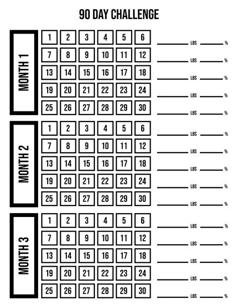 I created this 90 day challenge tracker with weekly (every 6 days) weight and body fat percentage changes. I used it to track a 90 day elimination diet and wanted to see my weight changes each week. Un Diet 90 Days, 100 Day Workout Challenge Chart, Body Coach 90 Day Plan, 90 Day Savings Challenge, 90 Day Challenge Ideas, 90 Days Challenge Calendar, 90 Day Tracker, 90 Day Challenge Tracker, 90 Days Challenge