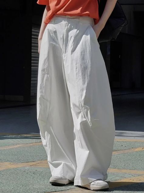 Loose Wide Leg Solid Color Split-Joint Casual Pants Bottoms Trousers Wide Leg Trousers Casual, White Pants Casual, Trousers Casual, Chic Shirts, Flared Sleeves Top, Loose Trousers, Kleidung Diy, Wide Pants, Cardigan Tops