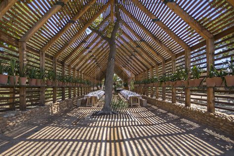 Shading Structure, Lath House, Green Parking, Cafe Entrance, Solar Shading, Garden Planning Layout, Wooden Canopy, Shade House, Landscape Structure