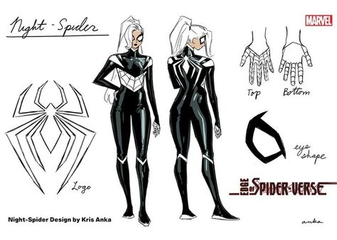 Marvel Comics revealed a new hero, Night-Spider, who will make their comic book debut in a brand new Edge of Spider-Verse series. Spider Verse Suits, Spider Woman Costume Ideas, Spidersona Art Black, Spider Woman Black Suit, Spider Woman Suit Ideas, Spider Woman Suit Design, Spider Verse Oc Base, Spider Woman Oc Suit, Spider Man Suits Design Female