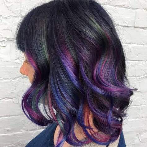 30 Galaxy Hair Ideas to Try in 2022 - Hairstyle & Makeup Galaxy Balayage, Rainbow Roots, Galaxy Hair Color, Fantasy Hair Color, Galaxy Hair, Hair Color Underneath, Night Hairstyles, Hair Color Options, Hair Tint