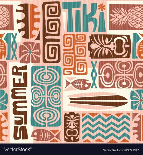 Tiki Signs, Hawaii Pattern, Tiki Bar Signs, Tiki Art, Wallpaper Fabric, Orange Turquoise, Batik Pattern, For Wallpaper, Print Inspiration