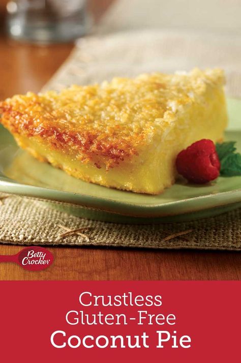 A treat for gluten-free bakers, this crustless coconut pie aims to please with just a few ingredients and ten minutes of prep! Any fruit can be served with this pie for extra color and flavor plus a dollop of whipped cream. Easy Coconut Pie, Gluten Free Pancake, Gluten Free Bisquick, Bisquick Recipes, Coconut Pie, Gluten Free Pie, Gluten Free Pancakes, Easy Pie, Gf Desserts