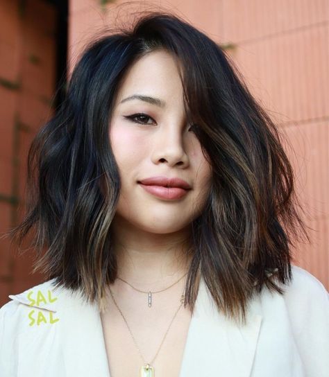 Lob Haircut for Thick Hair Long Bob Haircut With Layers, Long Layered Bob Hairstyles, Medium Shaggy Hairstyles, Long Sleek Hair, Blonde Hair Tan Skin, Long Layered Bob, Hair Tan Skin, Layered Bob Haircuts, Bob Hairstyles For Thick