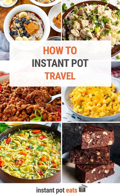 We're sharing a few tips for how to travel with the Instant Pot. Why bring your pressure cooker with you on vacation? It's a great way to stay on budget when feeding a family or large group whether you are in a hotel, Airbnb, or glamping. Instant Pot Hotel Room Meals, Travel Meals For Hotel, Easy Instapot Recipes, Easy Vacation Meals, Hotel Cooking, Instant Pot Tips, Travel Meals, Vacation Recipes, Travel Kitchen