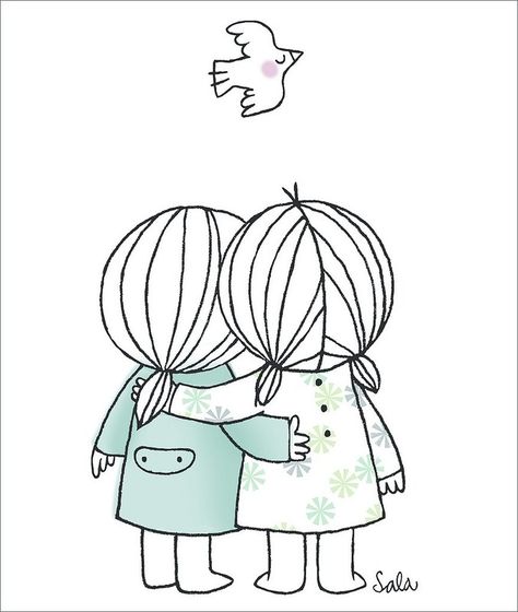 Friends Sketch, Best Friend Drawings, Friends Illustration, Drawings Of Friends, Pola Sulam, 수채화 그림, Simple Doodles, Doodle Drawings, Art And Illustration