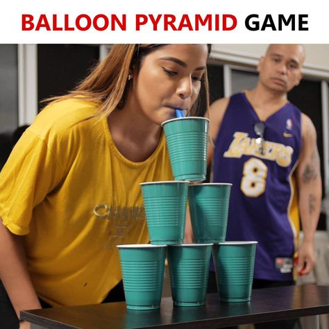 Balloon Party Games, Cup Game, Pyramid Game, Cup Games, Epic Party, Christmas Party Games, Eve Parties, Christmas Games, Party Game