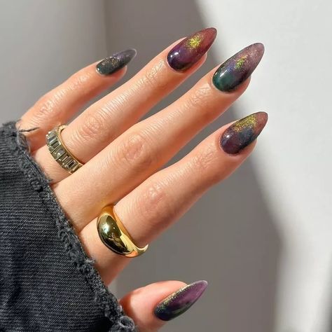 20 Simple Fall Nail Designs, According to Manicurists Sparkly Nail Art, Simple Fall Nail Designs, Simple Fall Nail, Dark Nail Art, Velvet Nails, Simple Fall Nails, October Nails, Galaxy Nails, October 1st