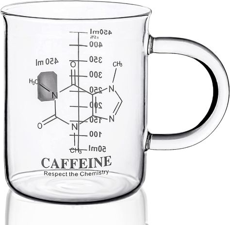 PSZEZNZ Caffeine Beaker Mug,Caffeine mug, Chemistry Mug 16 oz Borosilicate Glass Coffee Mugs,Coffee Mugs,Measuring for Coffee, Graduated Beaker Mug (450ml) Caffeine Chemistry, Kaffe Humor, Nerdy Gifts For Him, Clear Coffee Mugs, Caffeine Molecule, Chemistry Gifts, Science Gifts, Glass Coffee Mugs, Funny Coffee Mug