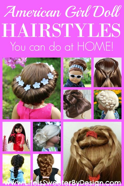 You can fix your 18 inch doll or American Girl Doll's hair at home! This round up of hairstyles for your doll will inspire you and your child to be creative! American Girl Hairstyles, Doll Hairstyles, American Girl Parties, American Girl Doll Hairstyles, American Girl Diy, American Girl Doll Diy, American Girl Patterns, American Girl Doll Crafts, American Girl Crafts