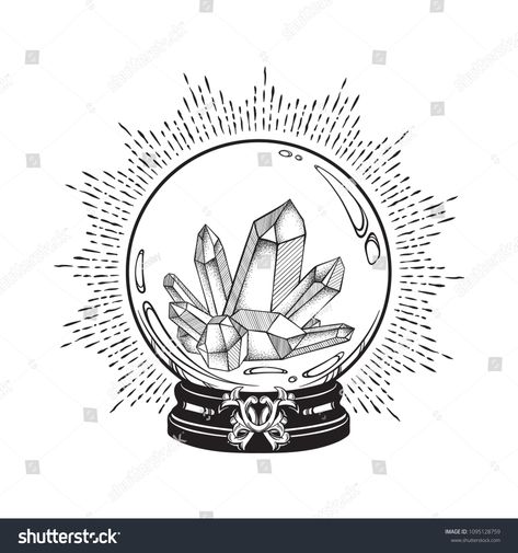 Magic Crystal Ball, Evvi Art, Crystal Tattoo, Crystal Drawing, Magic Crystal, Chic Tattoo, Line Art Vector, Star Wars Tattoo, Seni 3d