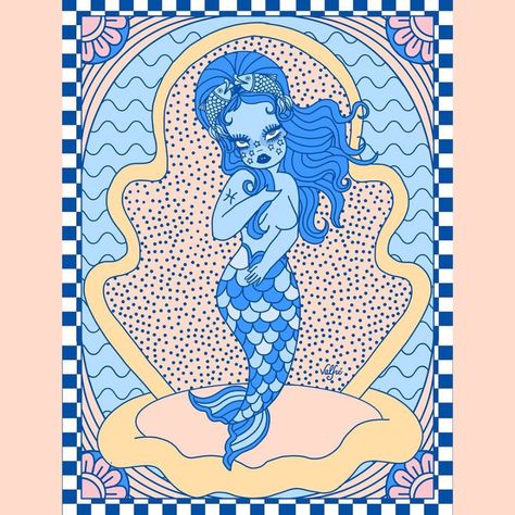 Valfré (@valfre) • Instagram photos and videos Kawaii Illustration, Mermaids And Mermen, Vintage Mermaid, Blue Mermaid, Real Tattoo, Paper Artwork, Linen Paper, Zodiac Art, Picture Collage