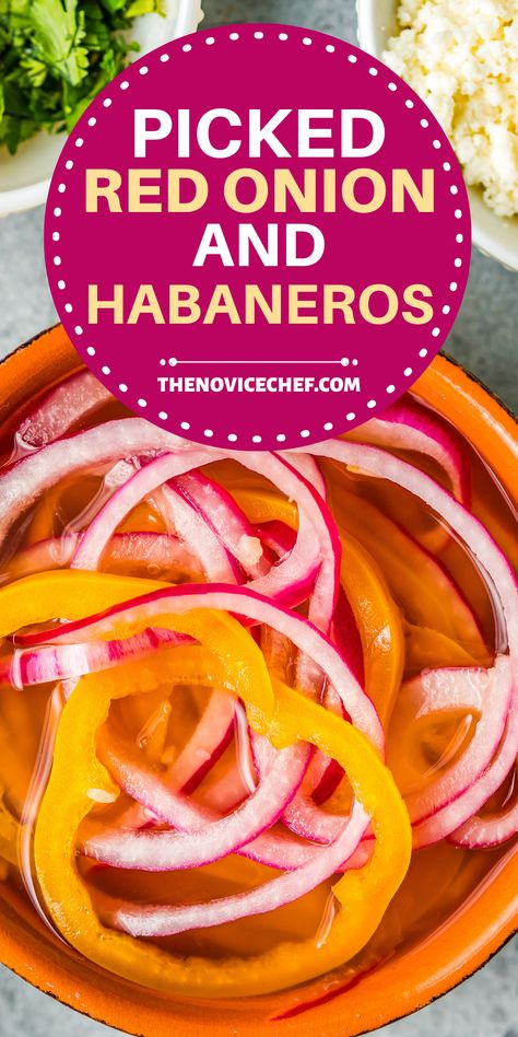 Pickled Habenaros, Pickling Habanero Peppers, How To Pickle Habanero Peppers, Picked Onions Recipe, Pickled Habanero Peppers, Pickled Habaneros, Fermented Red Onions, Picked Onions, Curtido Recipe