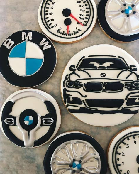 The Ultimate Driving Machine 🚘 . . . #allyscookies #cookies #decoratedcookies #royalicingcookies #royalicing #customcookies… Bmw Cookies, Cookies Design, Car Cookies, Car Themes, Birthday Themes, Cookie Designs, Royal Icing Cookies, Car Guys, Custom Cookies