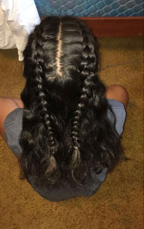 2 Plaits Hairstyles Half Up, French Braid Hair Down Half Up, Double Braid Hairstyles Half Up, Braids Into Hair Down, French Braid Down Hairstyles, 2 Top Braids Half Up, Half Up Have Down Braids, Two French Plaits Half Up Half Down, Two Half French Braid Half Down