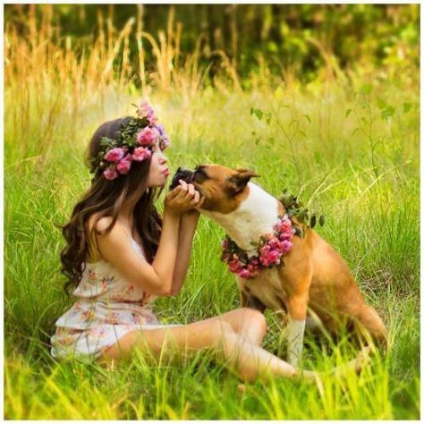 Ypur girl and fur baby wear matching floral crowns! Dog Photoshoot Pet Photography, Puppy Photoshoot, Dog Photography Poses, Animal Photoshoot, Puppy Photography, Photos With Dog, Dog Photoshoot, Me And My Dog, Floral Crowns