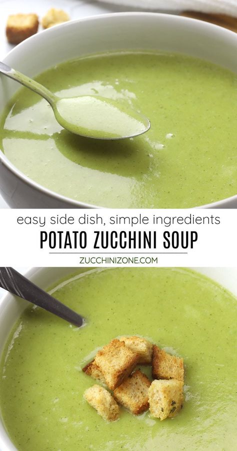 Stovetop Zucchini, Zucchini Potato Soup, Zucchini Appetizers, Blended Soup Recipes, Potato Zucchini, Light Soup, Zucchini Soup Recipes, Zucchini Side Dishes, Zone Recipes