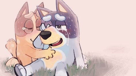 🟠: I'll always be here for you, because I love you #bluey #bandit #chilli #heeler Bandit And Chilli, Bluey Bandit, Chilli Heeler, Bandit Heeler, Cat Hug, Cartoon Man, Because I Love You, All Friends, Disney Fan Art