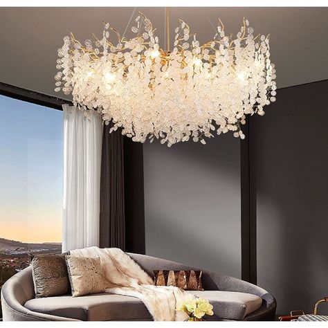 Modern Crystal Chandeliers, Modern Gold Chandelier, French Living Rooms, Chandeliers Modern, Cheap Chandelier, Round Ceiling Light, Round Pendant Light, Branch Chandelier, French Living