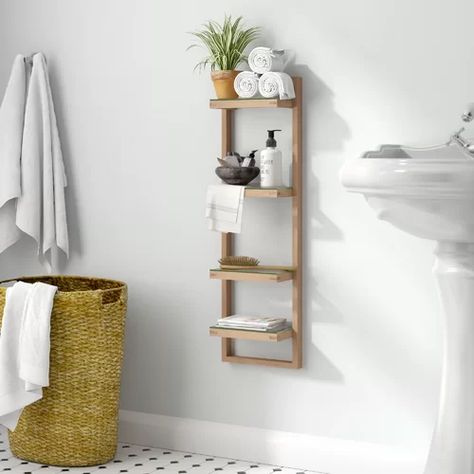 Nkuku Locker Room Shelf & Reviews | Wayfair.co.uk Under Sink Storage Unit, Glass Bathroom Shelves, Regal Bad, Wood Wall Bathroom, Toilet Shelves, Free Standing Cabinets, Bath Shelf, Bamboo Shelf, Shelving Ideas