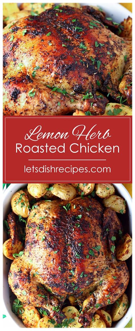 Full Chicken Recipes, Lemon Herb Roasted Chicken, Whole Chicken Recipes Oven, Baked Whole Chicken Recipes, Oven Roasted Whole Chicken, Herb Chicken Recipes, Whole Baked Chicken, Lemon Roasted Chicken, Roasted Chicken Recipe